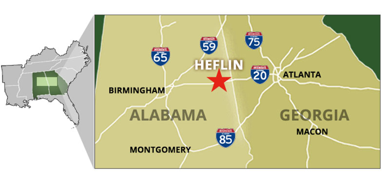 Map displaying location of Heflin